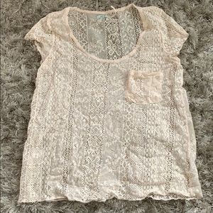 Cream lace cap-sleeve blouse